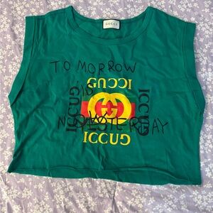 Gucci Teal Crop Top with Bold Graphic